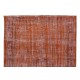 Handmade Turkish Vintage Rug Over-Dyed in Orange Color for Modern Interiors