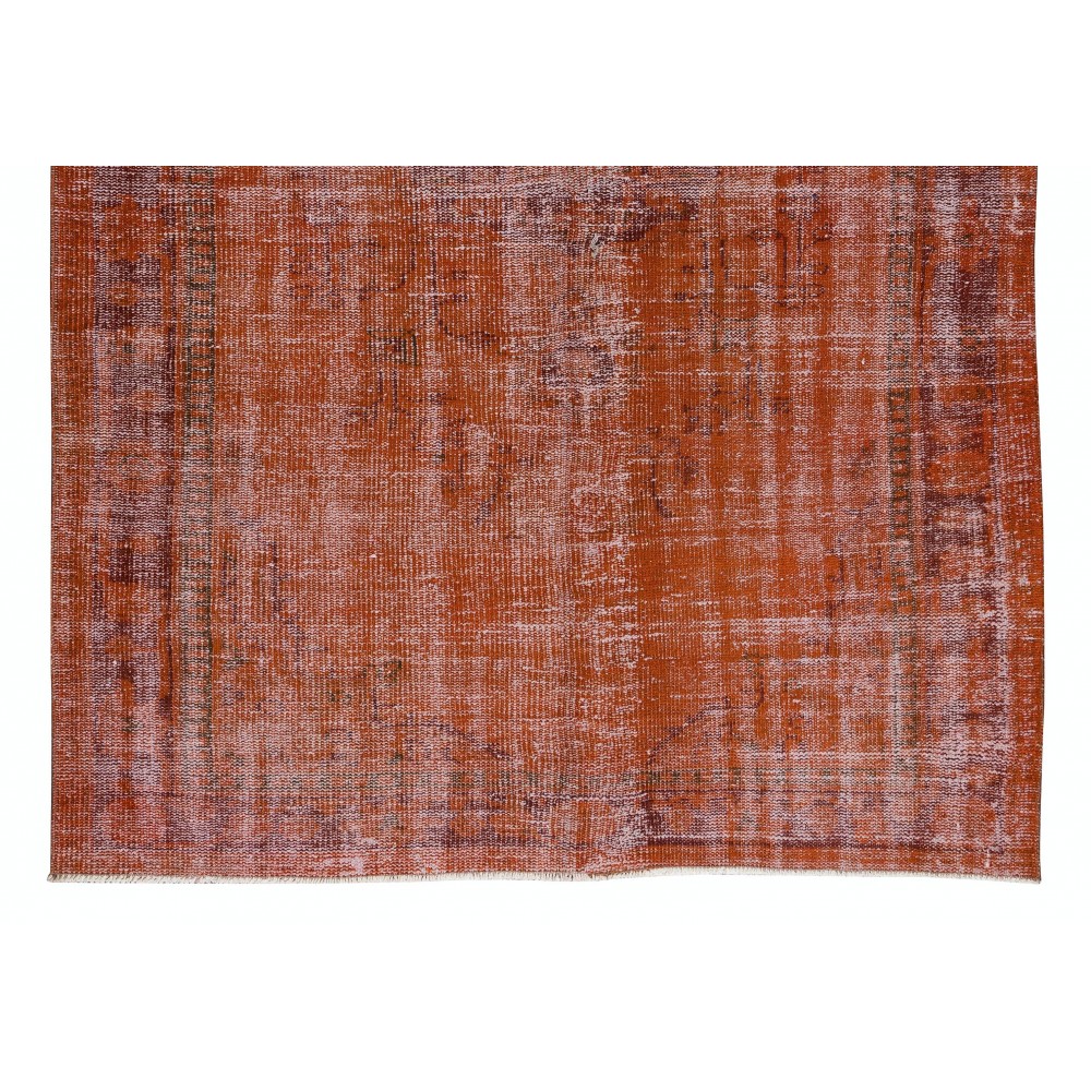 Handmade Turkish Vintage Rug Over-Dyed in Orange Color for Modern Interiors