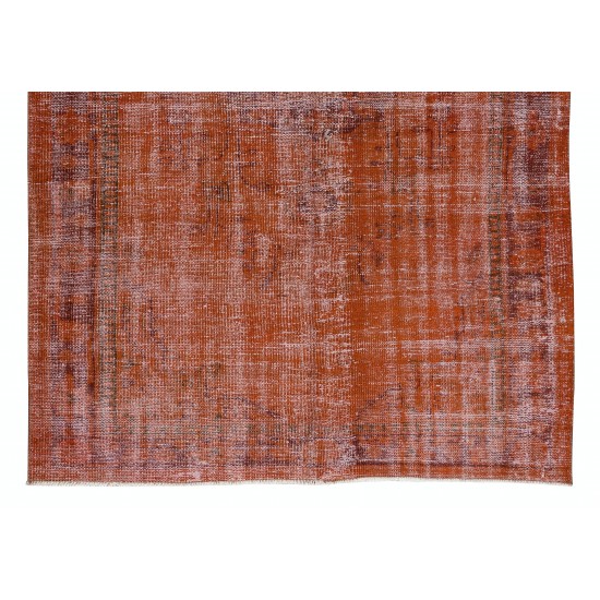Handmade Turkish Vintage Rug Over-Dyed in Orange Color for Modern Interiors Handmade Turkish Vintage Rug Over-Dyed in Orange Color for Modern Interiors