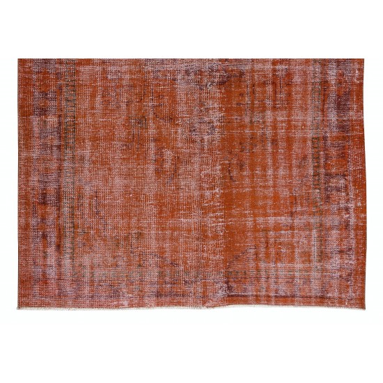 Handmade Turkish Vintage Rug Over-Dyed in Orange Color for Modern Interiors