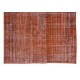 Handmade Turkish Vintage Rug Over-Dyed in Orange Color for Modern Interiors