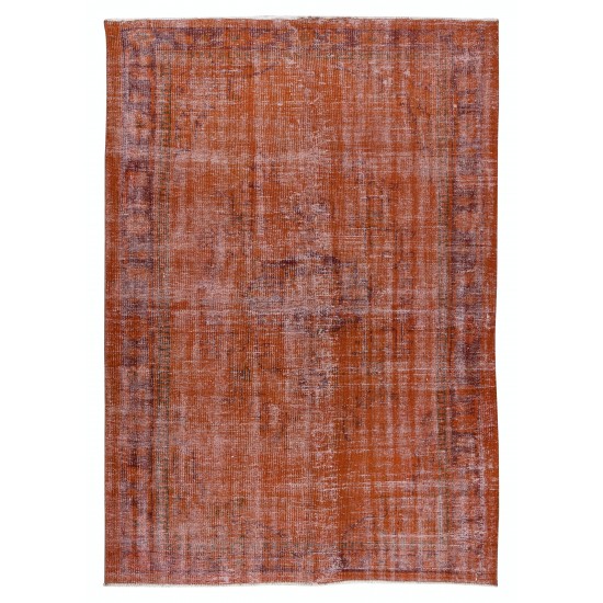 Handmade Turkish Vintage Rug Over-Dyed in Orange Color for Modern Interiors