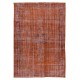 Handmade Turkish Vintage Rug Over-Dyed in Orange Color for Modern Interiors