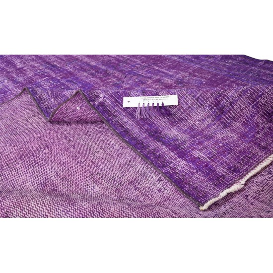 Contemporary Handmade Turkish Rug Over-Dyed in Purple, Vintage Floor Covering Contemporary Handmade Turkish Rug Over-Dyed in Purple, Vintage Floor Covering