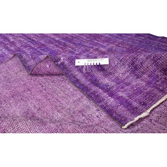 Contemporary Handmade Turkish Rug Over-Dyed in Purple, Vintage Floor Covering