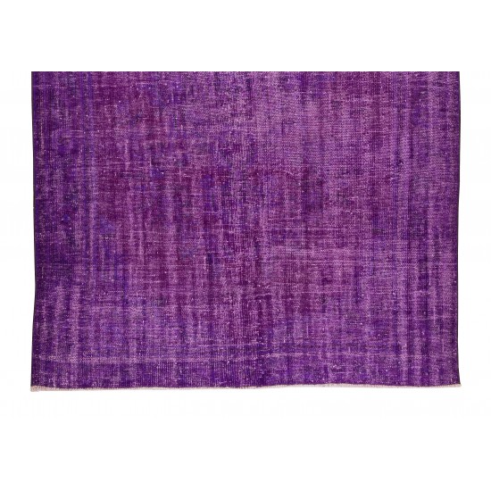 Contemporary Handmade Turkish Rug Over-Dyed in Purple, Vintage Floor Covering Contemporary Handmade Turkish Rug Over-Dyed in Purple, Vintage Floor Covering