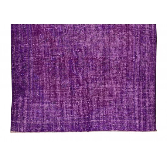 Contemporary Handmade Turkish Rug Over-Dyed in Purple, Vintage Floor Covering