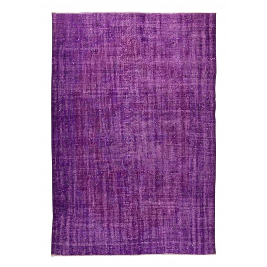 Contemporary Handmade Turkish Rug Over-Dyed in Purple, Vintage Floor Covering Contemporary Handmade Turkish Rug Over-Dyed in Purple, Vintage Floor Covering