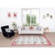 Handmade Rose Patterned Rug with Red Border. Vintage Turkish Wool Carpet