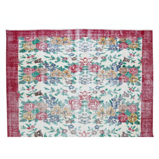 Authentic Floral Pattern Vintage Hand Knotted Anatolian Area Rug for Office & Home Decor Authentic Floral Pattern Vintage Hand Knotted Anatolian Area Rug for Office & Home Decor