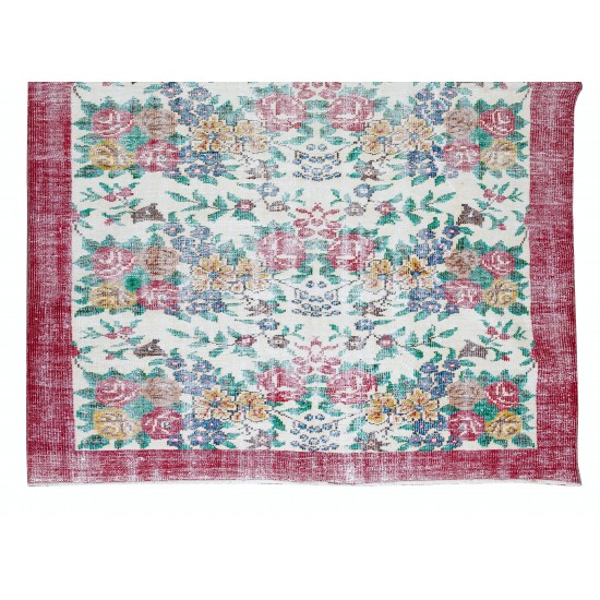 Authentic Floral Pattern Vintage Hand Knotted Anatolian Area Rug for Office & Home Decor Authentic Floral Pattern Vintage Hand Knotted Anatolian Area Rug for Office & Home Decor