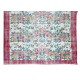 Handmade Rose Patterned Rug with Red Border. Vintage Turkish Wool Carpet