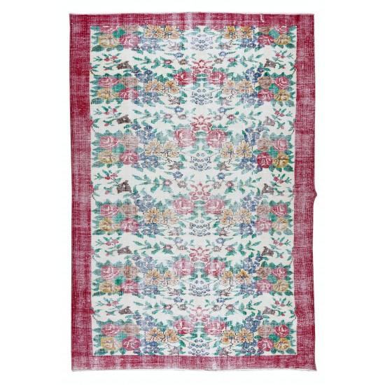 Authentic Floral Pattern Vintage Hand Knotted Anatolian Area Rug for Office & Home Decor Authentic Floral Pattern Vintage Hand Knotted Anatolian Area Rug for Office & Home Decor