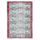 Handmade Rose Patterned Rug with Red Border. Vintage Turkish Wool Carpet