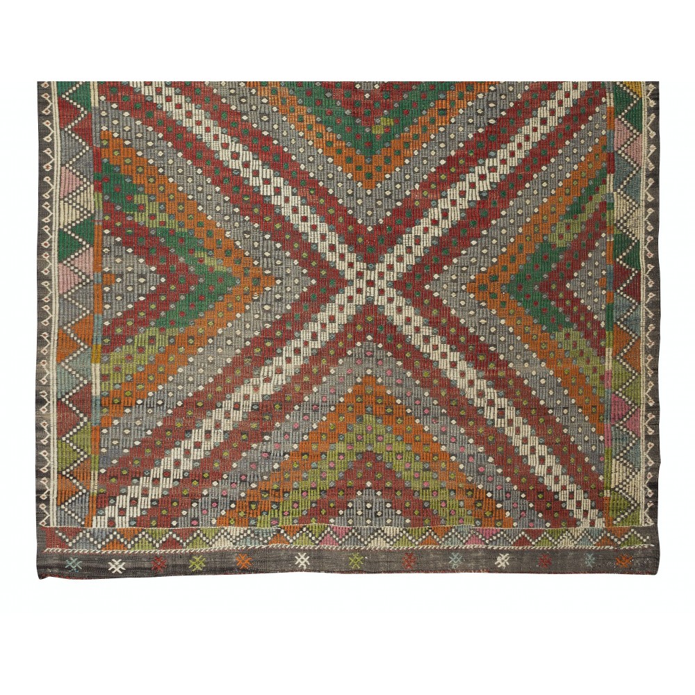 Vintage Turkish Jajim Kilim Rug, One of a Kind Hand-Woven Carpet Made of Wool