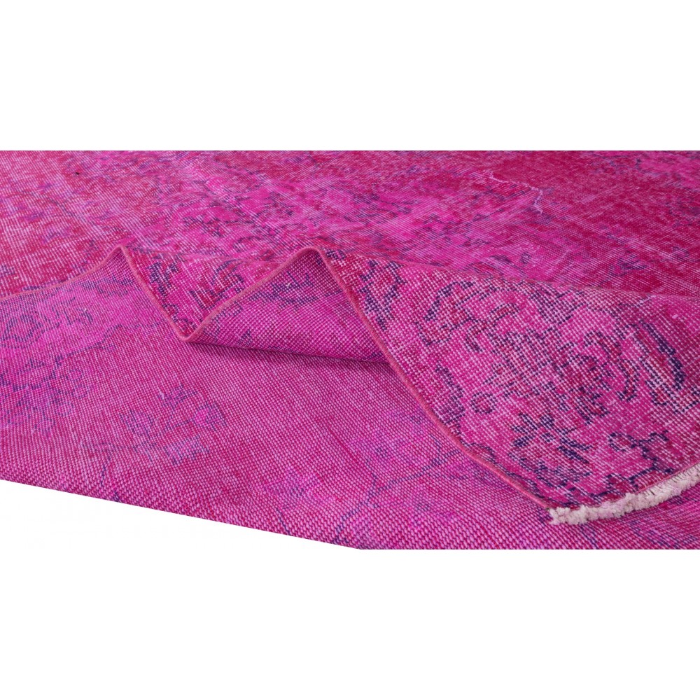 Room Size Modern Hand-Made Turkish Vintage Wool Area Rug Over-Dyed in Pink