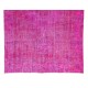 Room Size Modern Hand-Made Turkish Vintage Wool Area Rug Over-Dyed in Pink