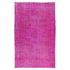 Room Size Modern Hand-Made Turkish Vintage Wool Area Rug Over-Dyed in Pink