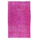 Room Size Modern Hand-Made Turkish Vintage Wool Area Rug Over-Dyed in Pink