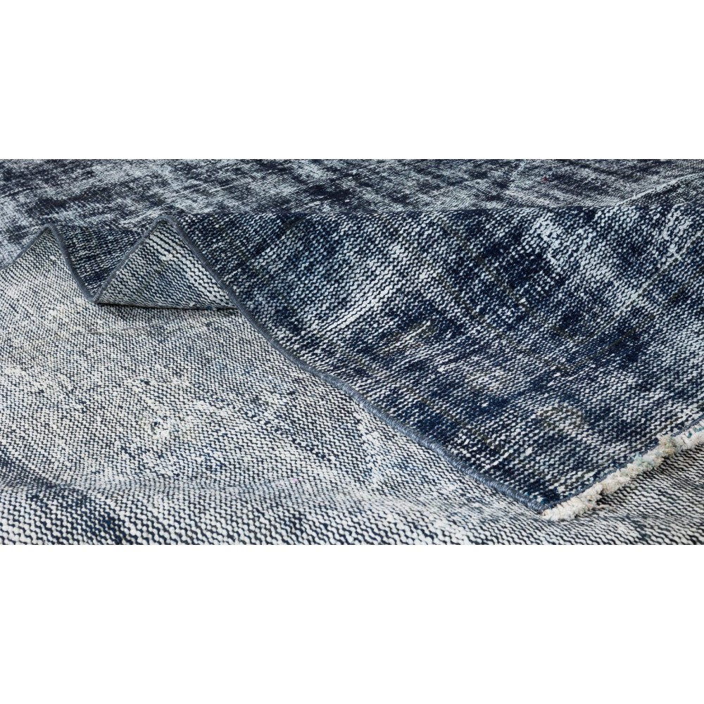 Navy Blue Over-Dyed Rug, Contemporary Vintage Hand-Knotted Turkish Wool Carpet