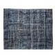 Navy Blue Over-Dyed Rug, Contemporary Vintage Hand-Knotted Turkish Wool Carpet