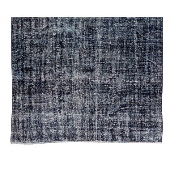 Navy Blue Over-Dyed Rug, Contemporary Vintage Hand-Knotted Turkish Wool Carpet