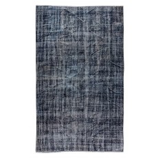 Navy Blue Over-Dyed Rug, Contemporary Vintage Hand-Knotted Turkish Wool Carpet