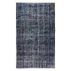 Navy Blue Over-Dyed Rug, Contemporary Vintage Hand-Knotted Turkish Wool Carpet