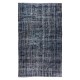 Navy Blue Over-Dyed Rug, Contemporary Vintage Hand-Knotted Turkish Wool Carpet