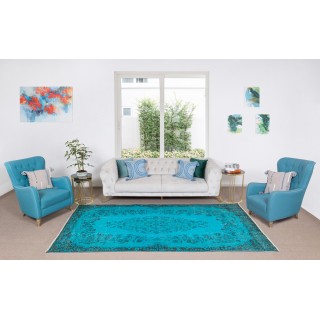 Vintage Turkish Rug Over-Dyed in Teal with Floral Medallion Design, Great 4 Contemporary Interiors