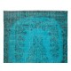 Vintage Turkish Rug Over-Dyed in Teal with Floral Medallion Design, Great 4 Contemporary Interiors