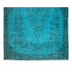 Vintage Turkish Rug Over-Dyed in Teal with Floral Medallion Design, Great 4 Contemporary Interiors