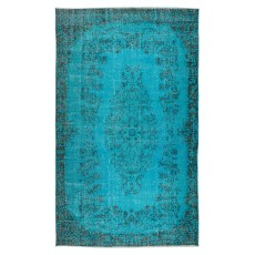 Vintage Turkish Rug Over-Dyed in Teal with Floral Medallion Design, Great 4 Contemporary Interiors