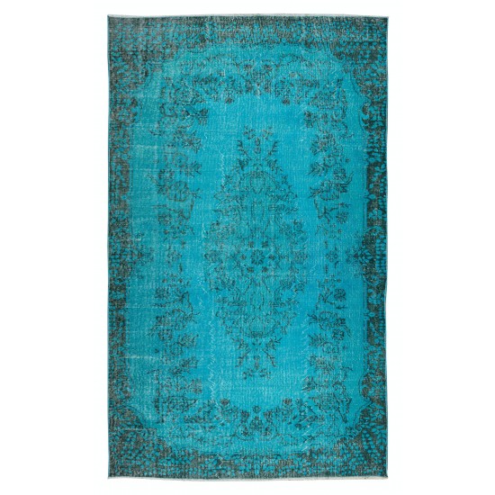 Vintage Turkish Rug Over-Dyed in Teal with Floral Medallion Design, Great 4 Contemporary Interiors Vintage Turkish Rug Over-Dyed in Teal with Floral Medallion Design, Great 4 Contemporary Interiors
