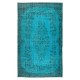 Vintage Turkish Rug Over-Dyed in Teal with Floral Medallion Design, Great 4 Contemporary Interiors