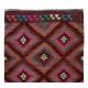 Hand-Woven Vintage Turkish Wool Kilim Rug with Geometric Design