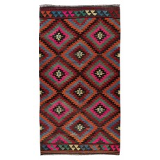 Hand-Woven Vintage Turkish Wool Kilim Rug with Geometric Design