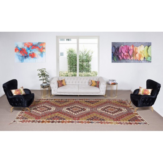 Geometric Handmade Turkish Wool Kilim Runner, Flat-Weave Floor Covering