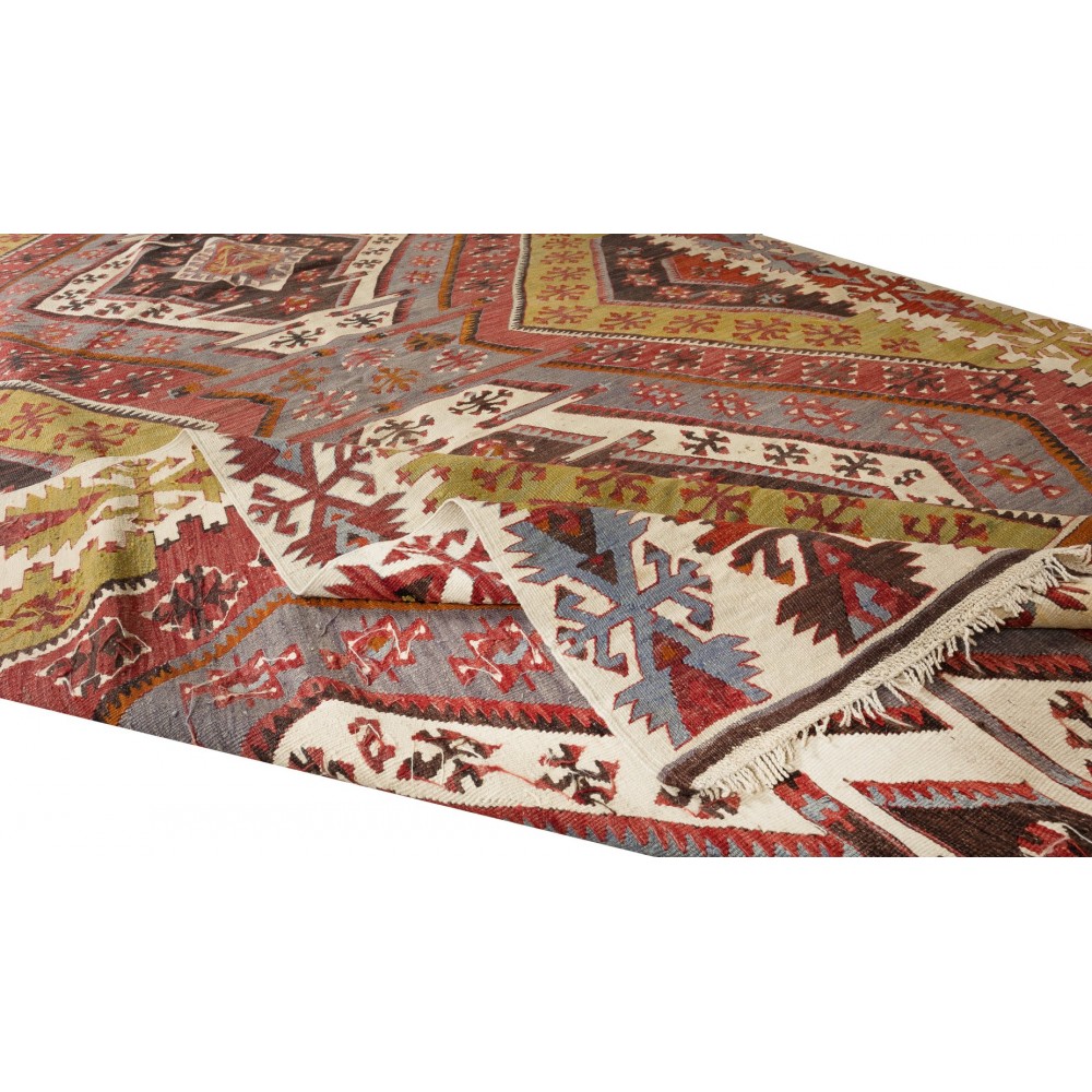 Geometric Handmade Turkish Wool Kilim Runner, Flat-Weave Floor Covering