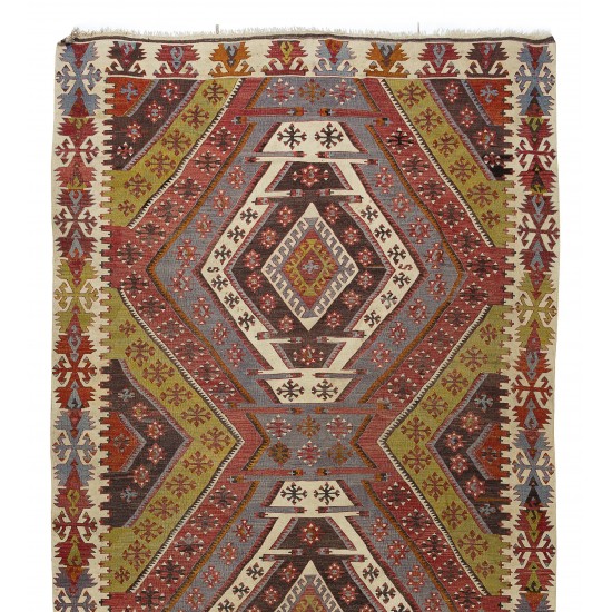 Geometric Handmade Turkish Wool Kilim Runner, Flat-Weave Floor Covering