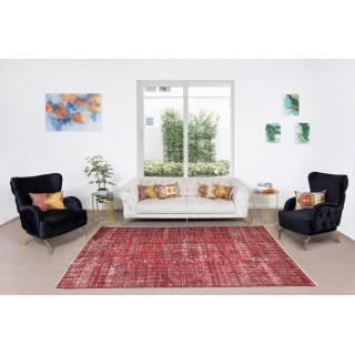 Distressed Handmade Turkish Vintage Rug Over-Dyed in Burgundy Red for Modern Interiors Distressed Handmade Turkish Vintage Rug Over-Dyed in Burgundy Red for Modern Interiors