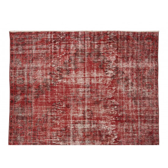 Distressed Handmade Turkish Vintage Rug Over-Dyed in Burgundy Red for Modern Interiors