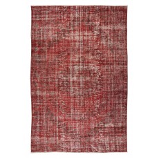 Distressed Handmade Turkish Vintage Rug Over-Dyed in Burgundy Red for Modern Interiors