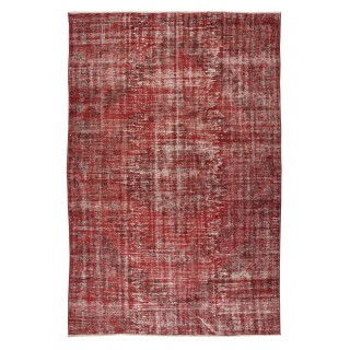 Distressed Handmade Turkish Vintage Rug Over-Dyed in Burgundy Red for Modern Interiors