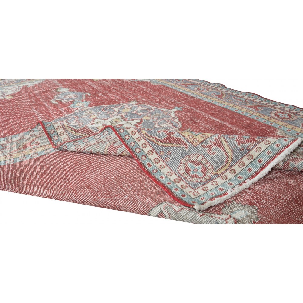 Hand Knotted Vintage Turkish Wool Area Rug with Medallion Design