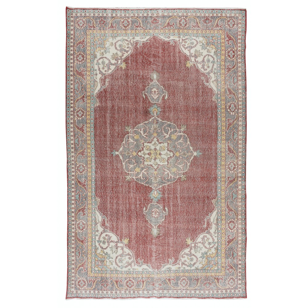 Hand Knotted Vintage Turkish Wool Area Rug with Medallion Design