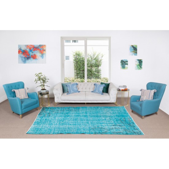 Vintage Turkish Rug Over-Dyed in Teal with Art Deco Chinese Design, Great 4 Contemporary Interiors Vintage Turkish Rug Over-Dyed in Teal with Art Deco Chinese Design, Great 4 Contemporary Interiors