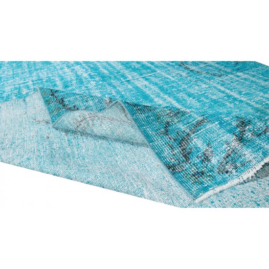 Vintage Turkish Rug Over-Dyed in Teal with Art Deco Chinese Design, Great 4 Contemporary Interiors Vintage Turkish Rug Over-Dyed in Teal with Art Deco Chinese Design, Great 4 Contemporary Interiors