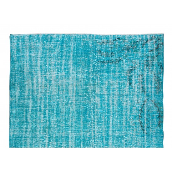 Vintage Turkish Rug Over-Dyed in Teal with Art Deco Chinese Design, Great 4 Contemporary Interiors Vintage Turkish Rug Over-Dyed in Teal with Art Deco Chinese Design, Great 4 Contemporary Interiors