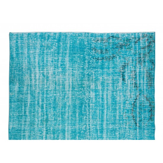 Vintage Turkish Rug Over-Dyed in Teal with Art Deco Chinese Design, Great 4 Contemporary Interiors